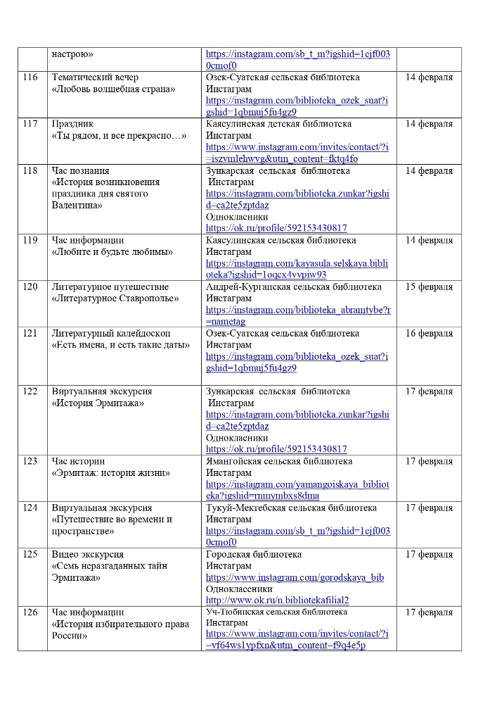 План мероприятий на февраль 2022 года библиотек МКУК «ЦБС» НГО СК 