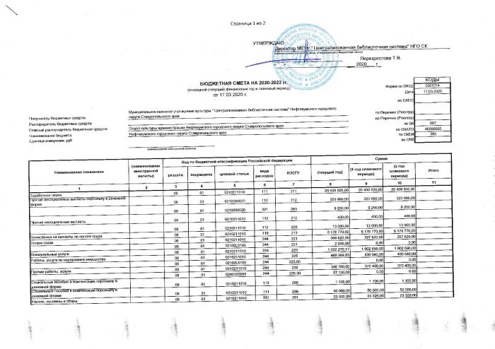 Бюджетная смета на 2020-2022 от 17.03.2020 г.